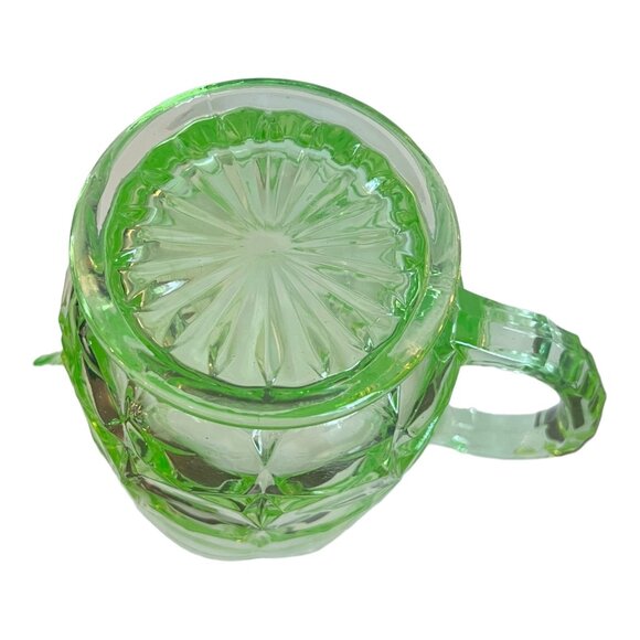 Uranium Green Vaseline Glass Pitcher Jug 5.5" Tall Blocked Pattern - Picture 7 of 8